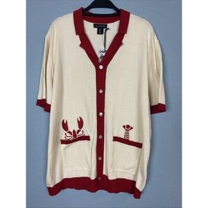 NWT AOR Art of Rhetoric Polo Mens L Button Up Knit Cardigan Short Sleeve Lobster